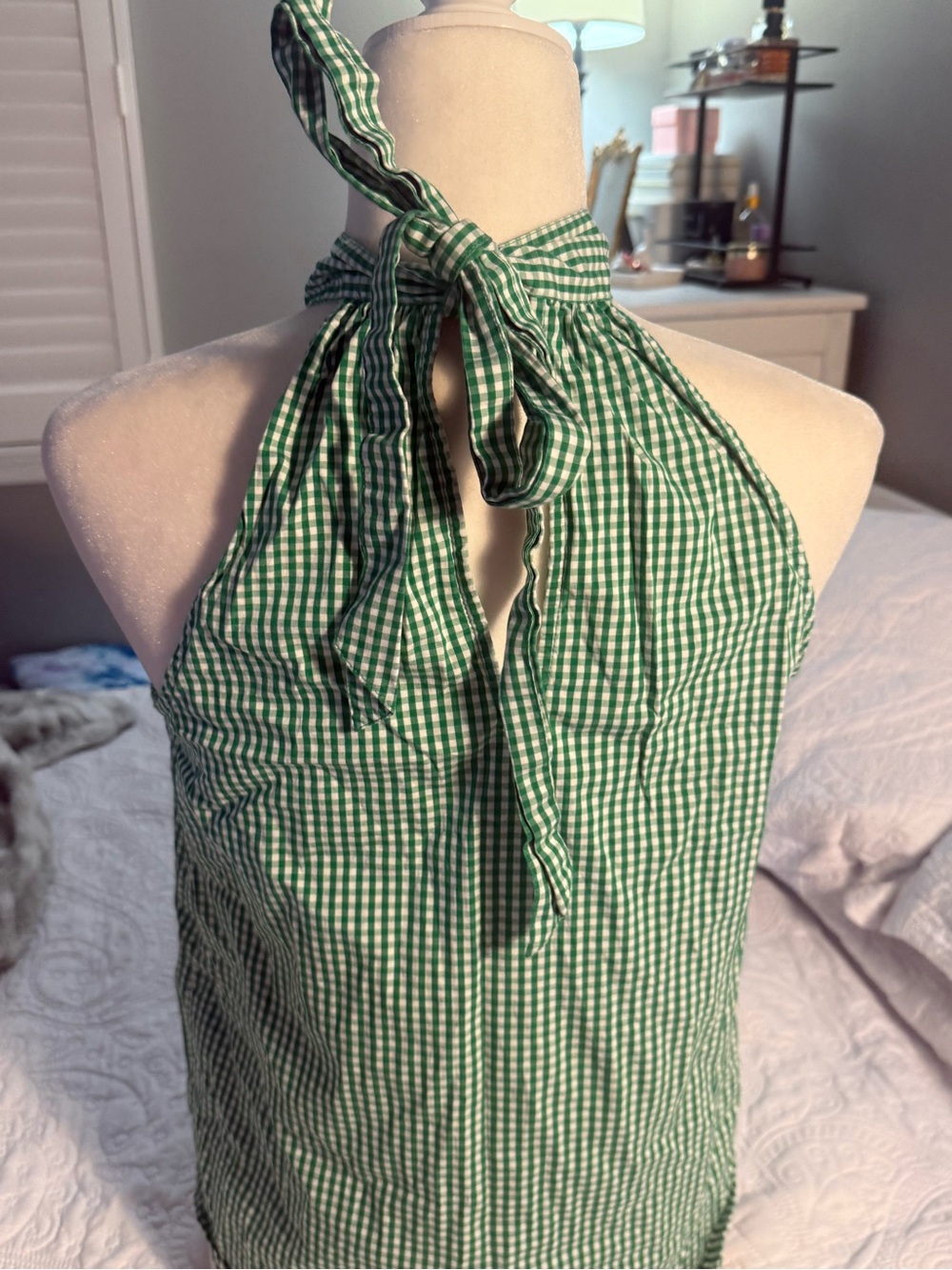 J. Crew Green Gingham Halter Neck Blouse - Picture 7 of 11